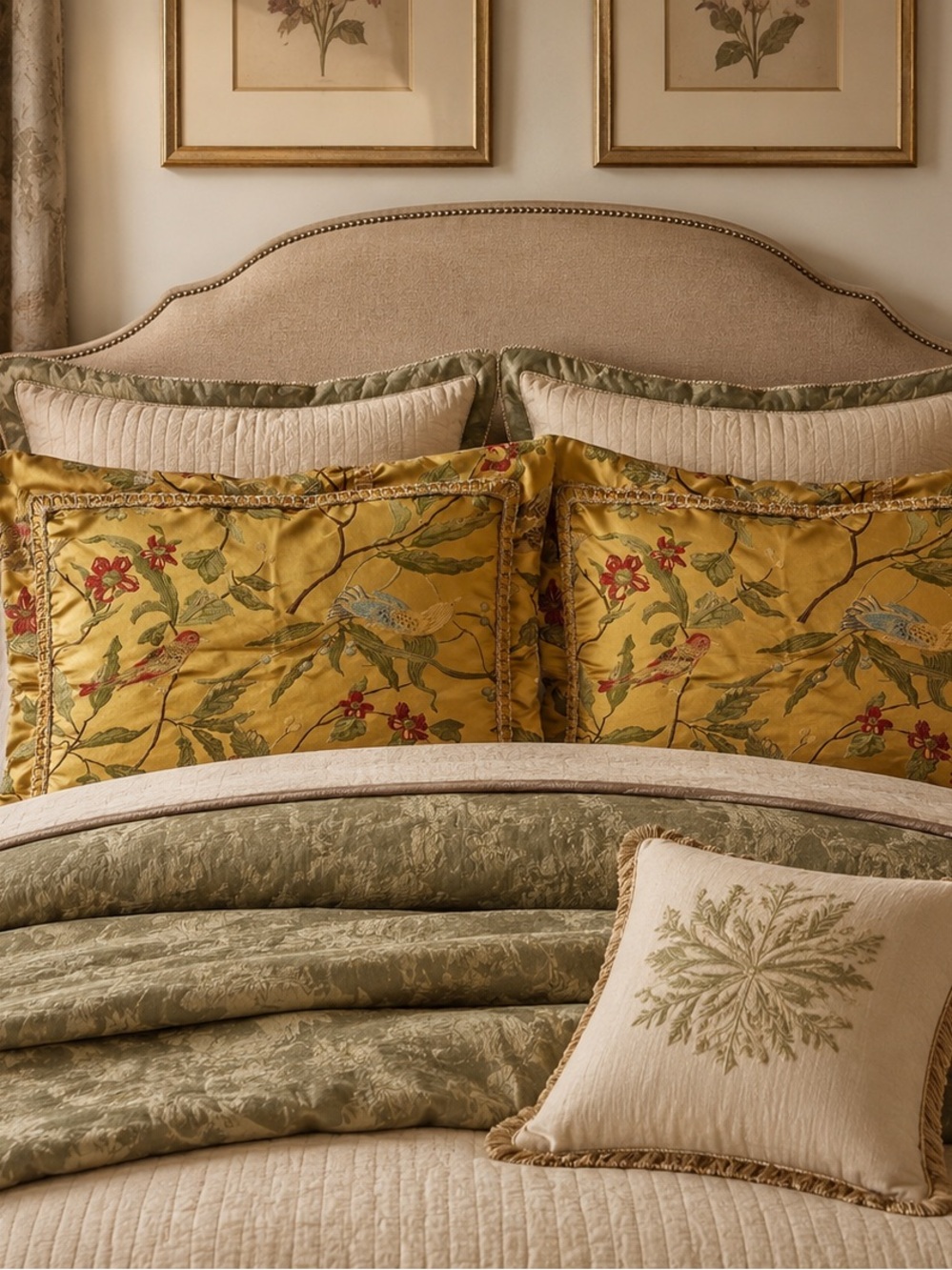 Tapestry  Biltmore Golden Floral Birds Decorative Pillow Shams